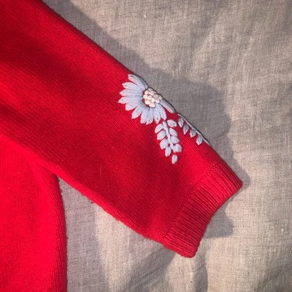 Alex Mill Red Cardigan with blue Floral Embroidery - Picture 2 of 3